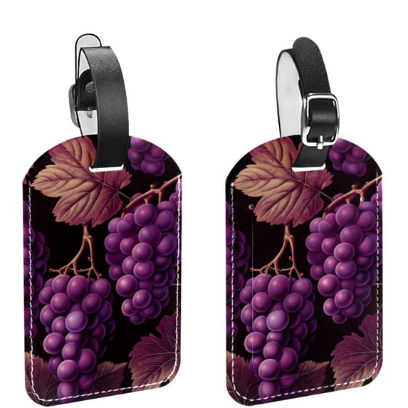 Square 2Pack PU Leather Grape Cruise Luggage Tag with Privacy Cover and Name ID Tag for Travel Handbags Backpacks Luggage Tags