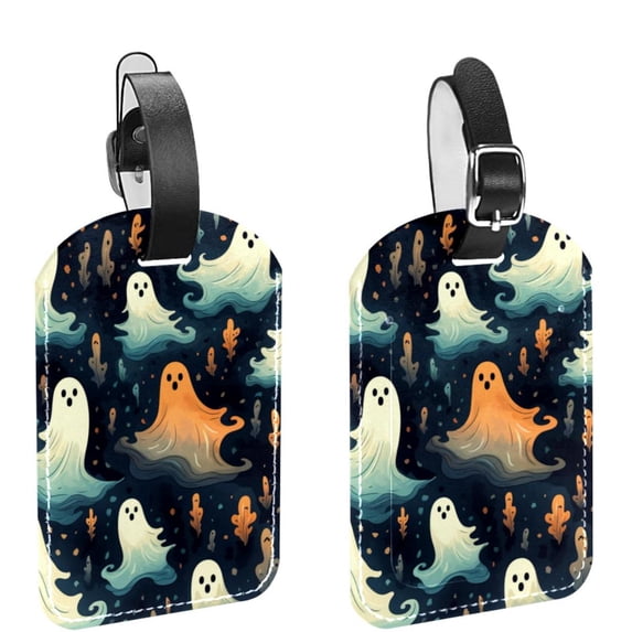 Square 2Pack PU Leather Halloween Ghost Cruise Luggage Tag with Privacy Cover and Name ID Tag for Travel Handbags Backpacks Luggage Tags