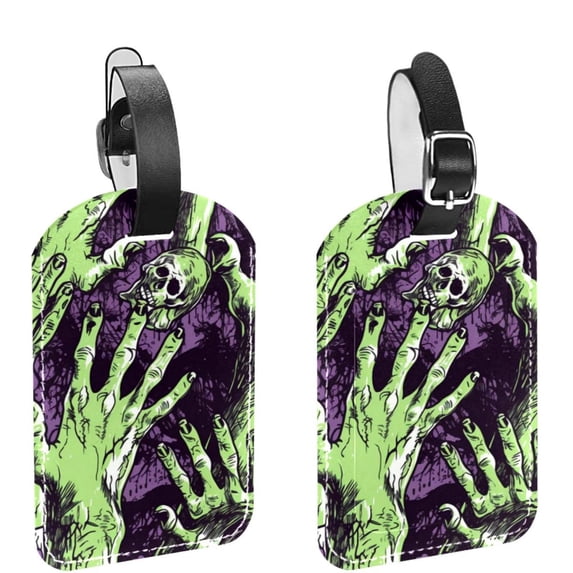 Square 2Pack PU Leather Halloween Scary Hands Cruise Luggage Tag with Privacy Cover and Name ID Tag for Travel Handbags Backpacks Luggage Tags