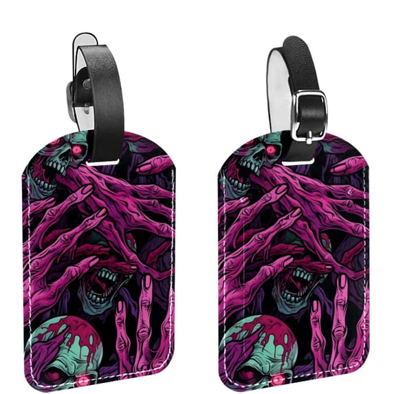 Square 2Pack PU Leather Halloween Scary Hands Cruise Luggage Tag with Privacy Cover and Name ID Tag for Travel Handbags Backpacks Luggage Tags