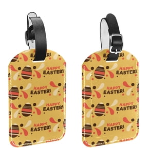 Square 2Pack PU Leather Happy Easter Eggs Cruise Luggage Tag with Privacy Cover and Name ID Tag for Travel Handbags Backpacks Luggage Tags