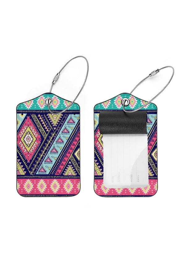 Square 2Pack PU Leather Indian Mandala Cruise Luggage Tag with Privacy Cover and Stainless Steel Ring - Suitable for Travel Handbags Backpacks Luggage Tags