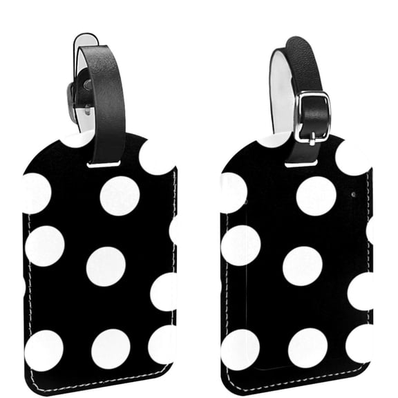 Square 2Pack PU Leather Irregularity Big White Dot Cruise Luggage Tag with Privacy Cover and Name ID Tag for Travel Handbags Backpacks Luggage Tags
