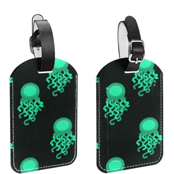 Square 2Pack PU Leather Jellyfish Cruise Luggage Tag with Privacy Cover and Name ID Tag for Travel Handbags Backpacks Luggage Tags