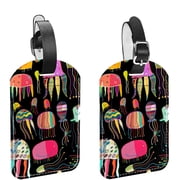 Square 2Pack PU Leather Jellyfish Cruise Luggage Tag with Privacy Cover and Name ID Tag for Travel Handbags Backpacks Luggage Tags