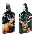 thumbnail image 1 of Square 2Pack PU Leather Jungle Elk Cruise Luggage Tag with Privacy Cover and Name ID Tag for Travel Handbags Backpacks Luggage Tags, 1 of 6