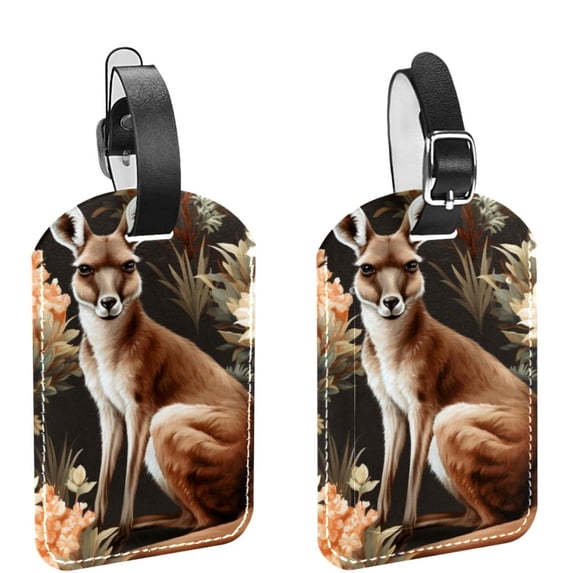 Square 2Pack PU Leather Kangaroo Cruise Luggage Tag with Privacy Cover and Name ID Tag for Travel Handbags Backpacks Luggage Tags