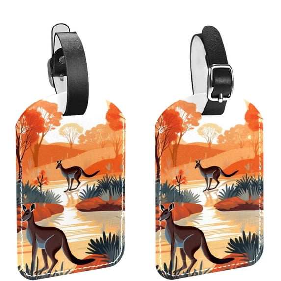 Square 2Pack PU Leather Kangaroo Cruise Luggage Tag with Privacy Cover and Name ID Tag for Travel Handbags Backpacks Luggage Tags
