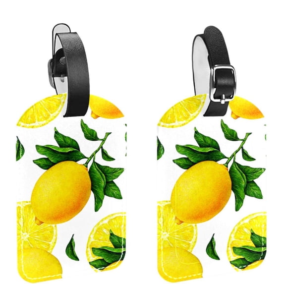 Square 2Pack PU Leather Lemon Cruise Luggage Tag with Privacy Cover and Name ID Tag for Travel Handbags Backpacks Luggage Tags