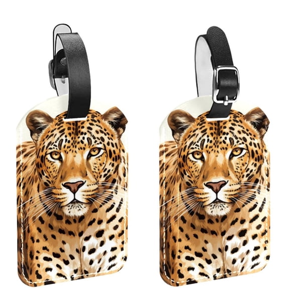 Square 2Pack PU Leather Leopard Cruise Luggage Tag with Privacy Cover and Name ID Tag for Travel Handbags Backpacks Luggage Tags