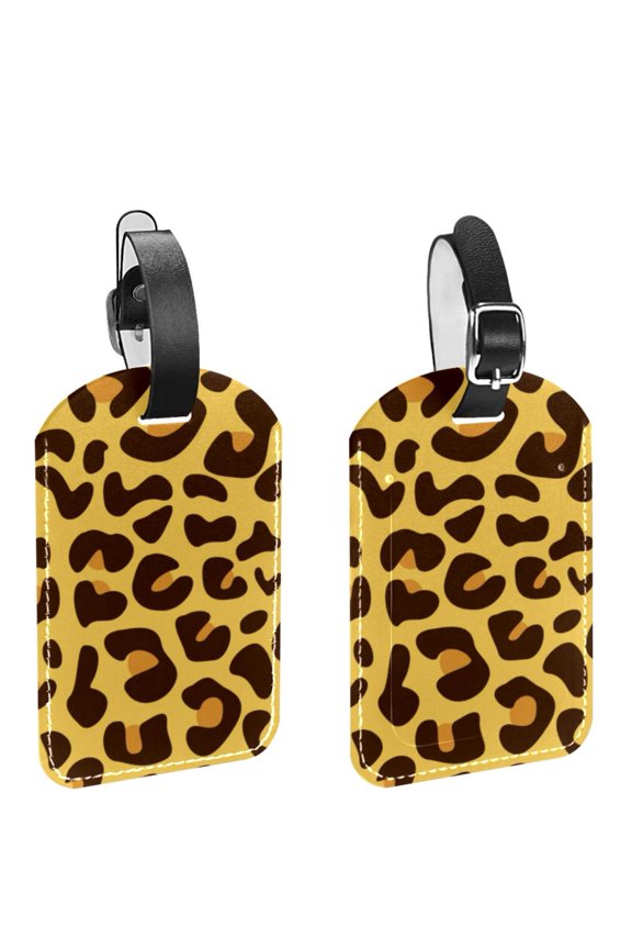 Square 2Pack PU Leather Leopard Print Cruise Luggage Tag with Privacy Cover and Name ID Tag for Travel Handbags Backpacks Luggage Tags