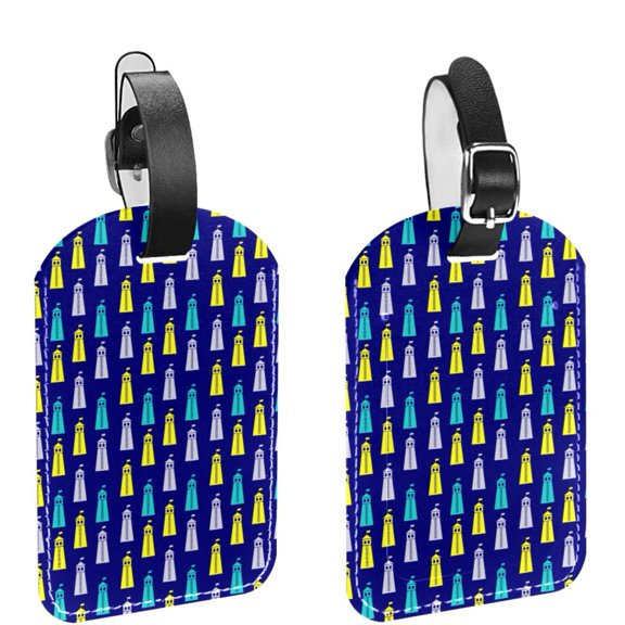 Square 2Pack PU Leather Lighthouse Blue Nautical Cruise Luggage Tag with Privacy Cover and Name ID Tag for Travel Handbags Backpacks Luggage Tags