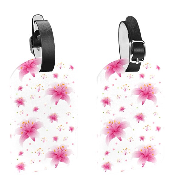 Square 2Pack PU Leather Lily Flowers Blooming Cruise Luggage Tag with Privacy Cover and Name ID Tag for Travel Handbags Backpacks Luggage Tags
