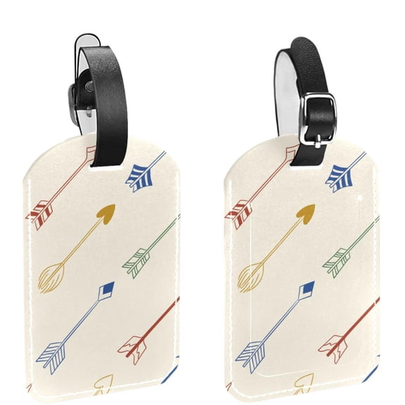 Square 2Pack PU Leather Line Colorful Arrow Cruise Luggage Tag with Privacy Cover and Name ID Tag for Travel Handbags Backpacks Luggage Tags