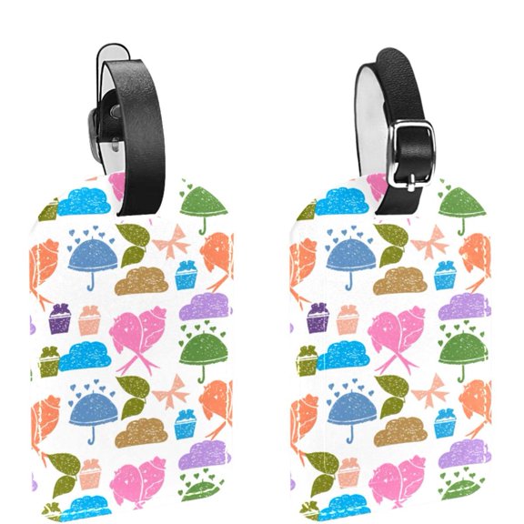 Square 2Pack PU Leather Love Birds Doodle Cruise Luggage Tag with Privacy Cover and Name ID Tag for Travel Handbags Backpacks Luggage Tags