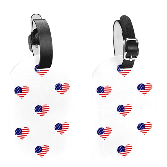Square 2Pack PU Leather Love Heart USA Flag Cruise Luggage Tag with Privacy Cover and Name ID Tag for Travel Handbags Backpacks Luggage Tags