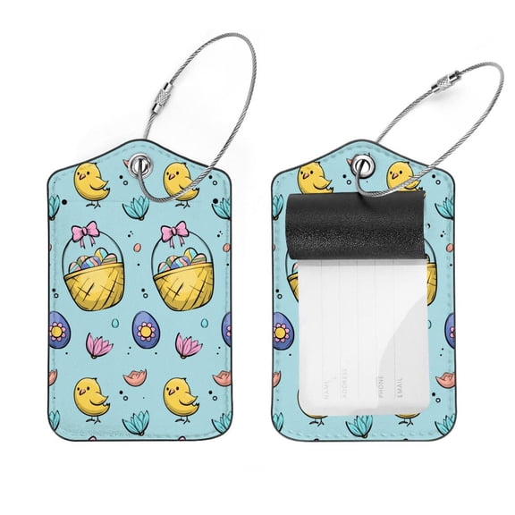Square 2Pack PU Leather Lovely Easter Basket Cruise Luggage Tag with Privacy Cover and Stainless Steel Ring - Suitable for Travel Handbags Backpacks Luggage Tags