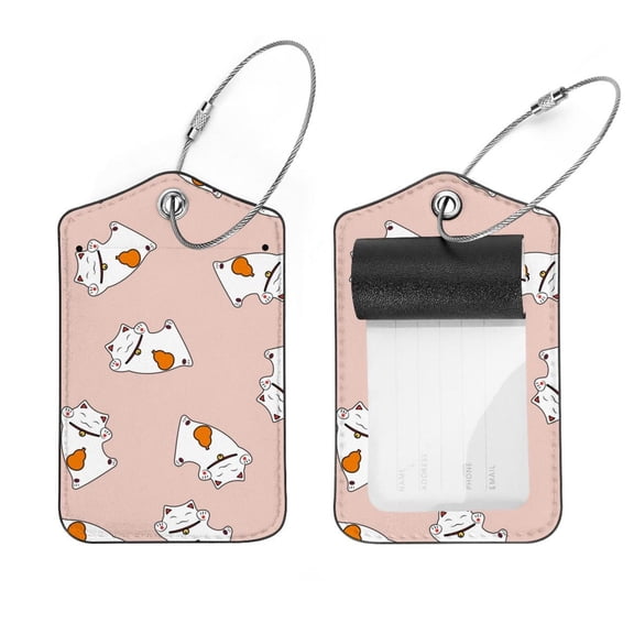 Square 2Pack PU Leather Lucky Cats Kitty Cruise Luggage Tag with Privacy Cover and Stainless Steel Ring - Suitable for Travel Handbags Backpacks Luggage Tags