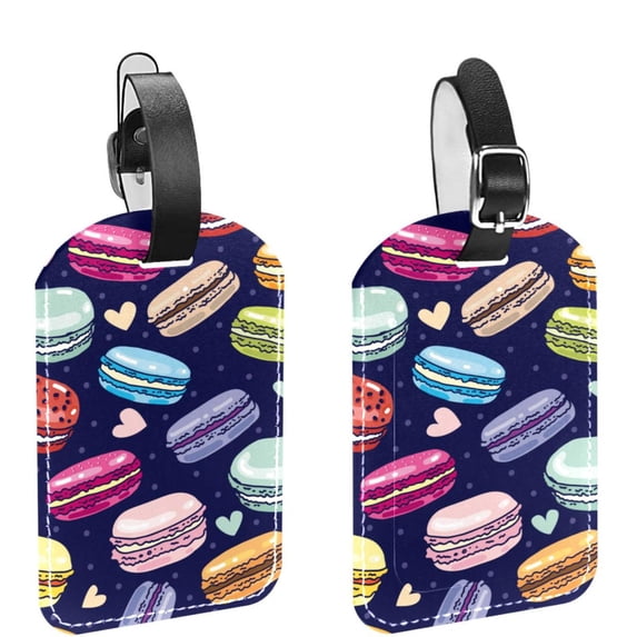 Square 2Pack PU Leather Macarons Cruise Luggage Tag with Privacy Cover and Name ID Tag for Travel Handbags Backpacks Luggage Tags
