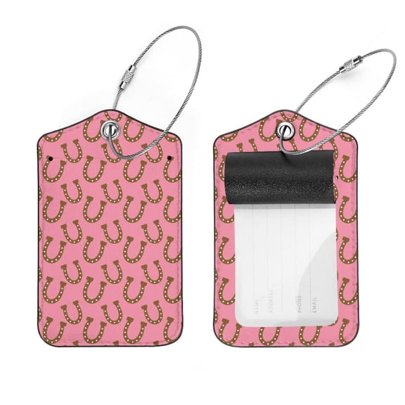 Square 2Pack PU Leather Magnet Cruise Luggage Tag with Privacy Cover and Stainless Steel Ring - Suitable for Travel Handbags Backpacks Luggage Tags