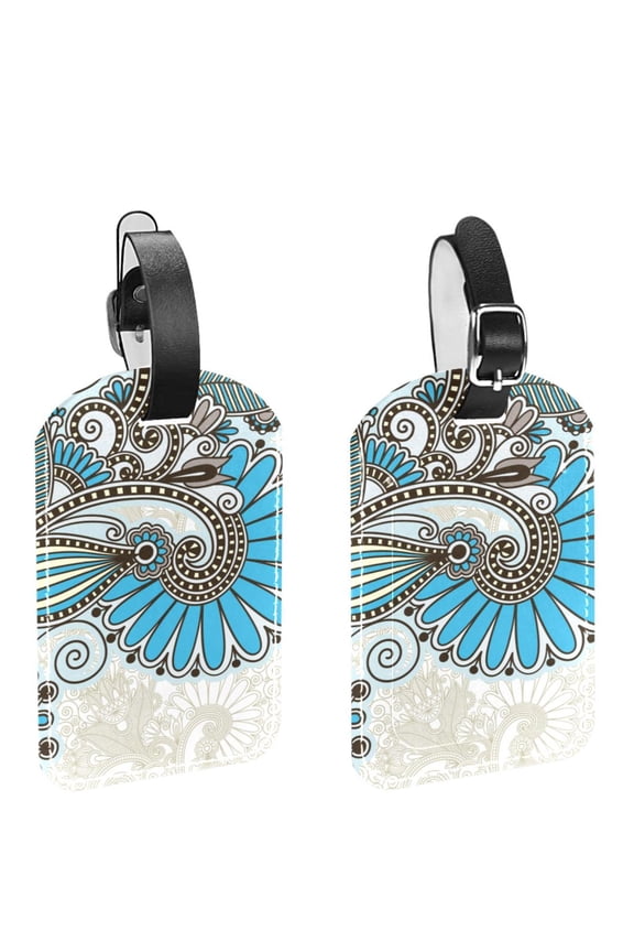 Square 2Pack PU Leather Mandala Boho Indian Cruise Luggage Tag with Privacy Cover and Name ID Tag for Travel Handbags Backpacks Luggage Tags