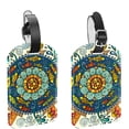 thumbnail image 1 of Square 2Pack PU Leather Mandala Floral Psychedelic Cruise Luggage Tag with Privacy Cover and Name ID Tag for Travel Handbags Backpacks Luggage Tags, 1 of 6