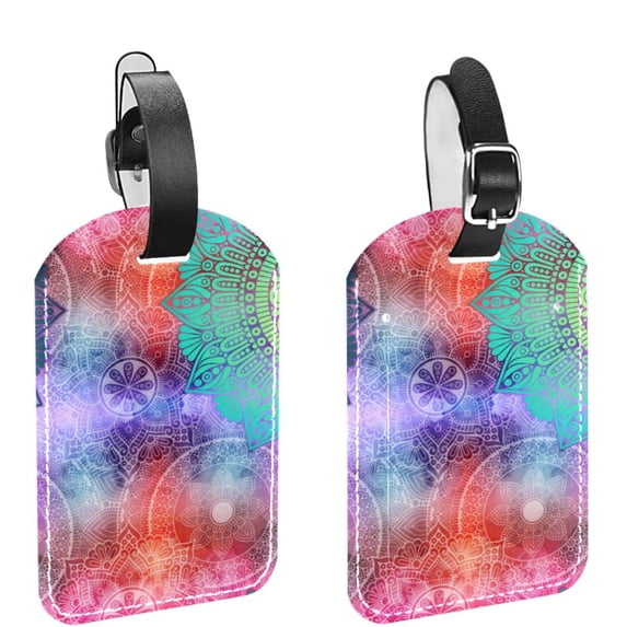 Square 2Pack PU Leather Mandalas Cruise Luggage Tag with Privacy Cover and Name ID Tag for Travel Handbags Backpacks Luggage Tags
