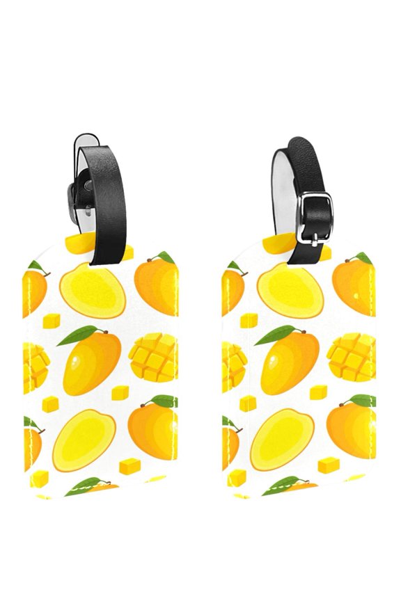 Square 2Pack PU Leather Mango Yellow Fruit Cruise Luggage Tag with Privacy Cover and Name ID Tag for Travel Handbags Backpacks Luggage Tags