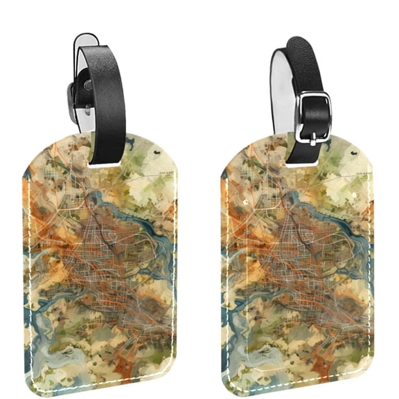 Square 2Pack PU Leather Map Cruise Luggage Tag with Privacy Cover and Name ID Tag for Travel Handbags Backpacks Luggage Tags