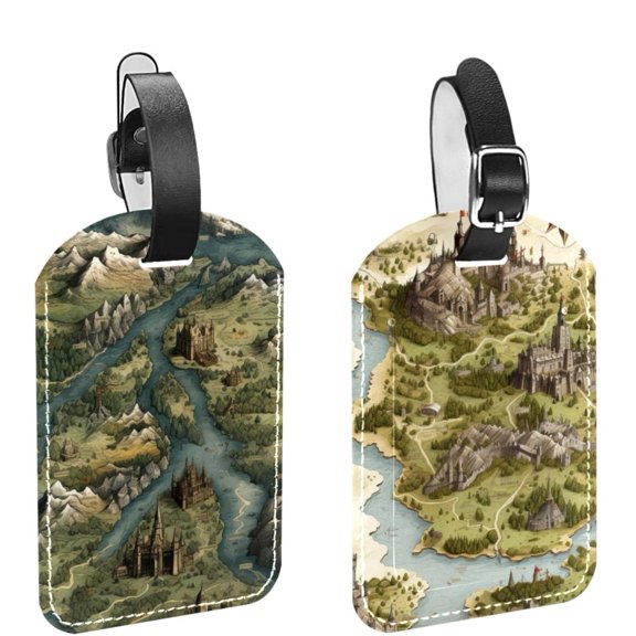 Square 2Pack PU Leather Map Cruise Luggage Tag with Privacy Cover and Name ID Tag for Travel Handbags Backpacks Luggage Tags