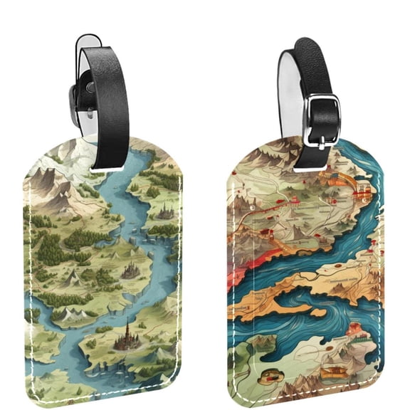 Square 2Pack PU Leather Map Cruise Luggage Tag with Privacy Cover and Name ID Tag for Travel Handbags Backpacks Luggage Tags