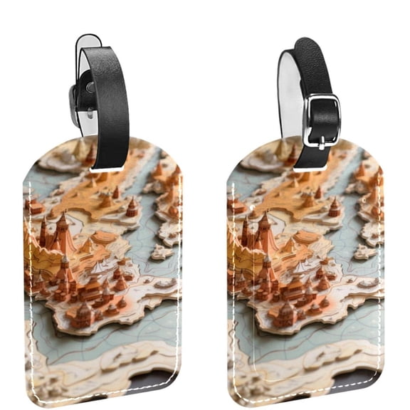 Square 2Pack PU Leather Map Cruise Luggage Tag with Privacy Cover and Name ID Tag for Travel Handbags Backpacks Luggage Tags