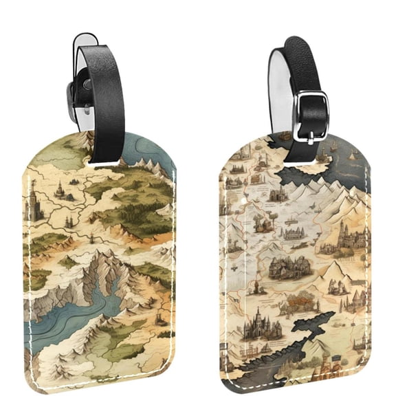 Square 2Pack PU Leather Map Cruise Luggage Tag with Privacy Cover and Name ID Tag for Travel Handbags Backpacks Luggage Tags