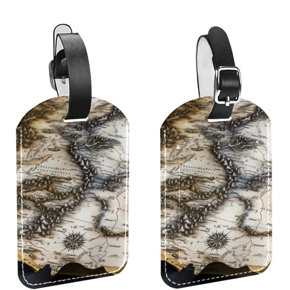Square 2Pack PU Leather Map Cruise Luggage Tag with Privacy Cover and Name ID Tag for Travel Handbags Backpacks Luggage Tags