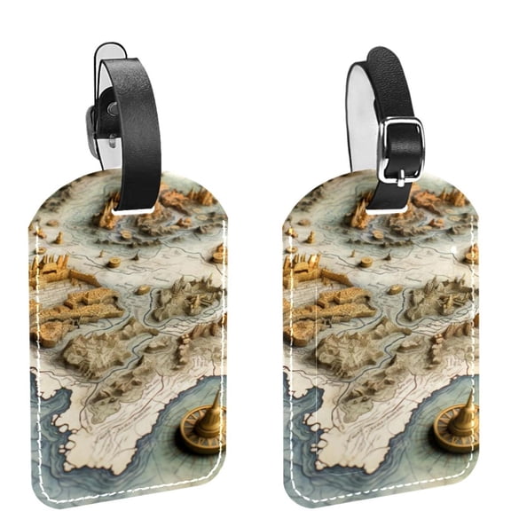 Square 2Pack PU Leather Map Cruise Luggage Tag with Privacy Cover and Name ID Tag for Travel Handbags Backpacks Luggage Tags