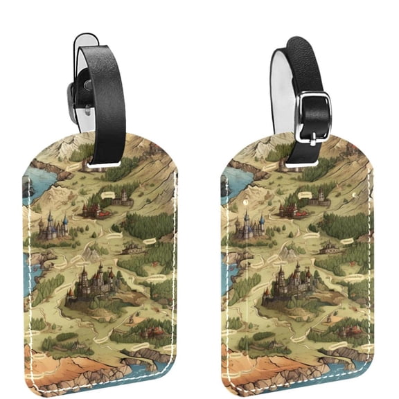 Square 2Pack PU Leather Map Cruise Luggage Tag with Privacy Cover and Name ID Tag for Travel Handbags Backpacks Luggage Tags