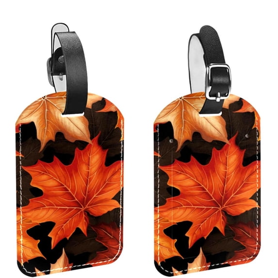 Square 2Pack PU Leather Maple Leaf Cruise Luggage Tag with Privacy Cover and Name ID Tag for Travel Handbags Backpacks Luggage Tags
