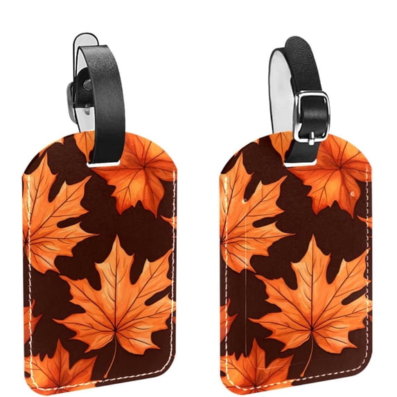 Square 2Pack PU Leather Maple Leaf Cruise Luggage Tag with Privacy Cover and Name ID Tag for Travel Handbags Backpacks Luggage Tags