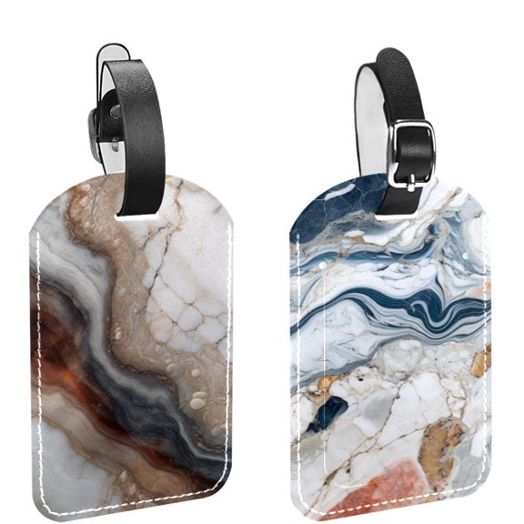 Square 2Pack PU Leather Marble Texture Cruise Luggage Tag with Privacy Cover and Name ID Tag for Travel Handbags Backpacks Luggage Tags