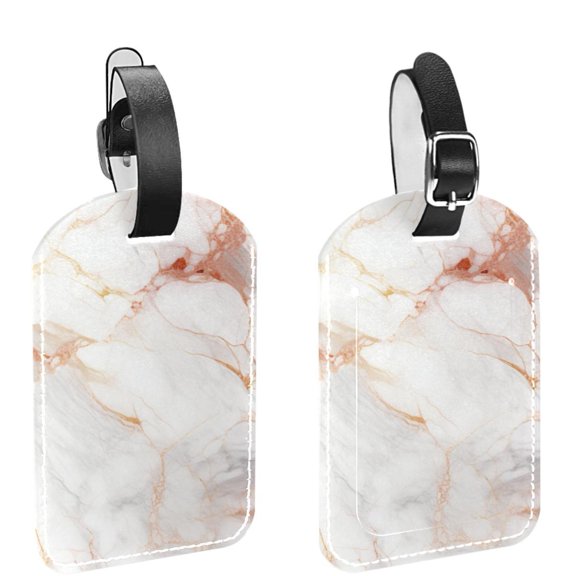 Square 2Pack PU Leather Marble Texture Cruise Luggage Tag with Privacy Cover and Name ID Tag for Travel Handbags Backpacks Luggage Tags