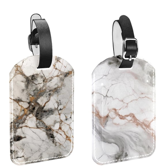 Square 2Pack PU Leather Marble Texture Cruise Luggage Tag with Privacy Cover and Name ID Tag for Travel Handbags Backpacks Luggage Tags