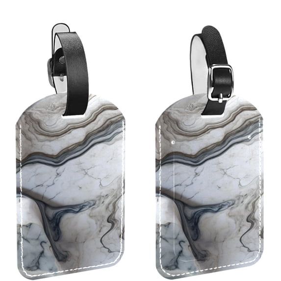Square 2Pack PU Leather Marble Texture Cruise Luggage Tag with Privacy Cover and Name ID Tag for Travel Handbags Backpacks Luggage Tags