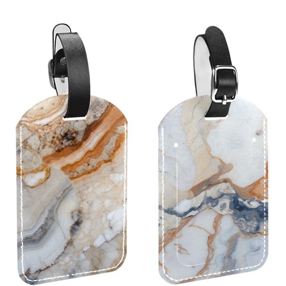 Square 2Pack PU Leather Marble Texture Cruise Luggage Tag with Privacy Cover and Name ID Tag for Travel Handbags Backpacks Luggage Tags