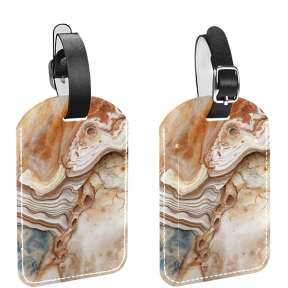 Square 2Pack PU Leather Marble Texture Cruise Luggage Tag with Privacy Cover and Name ID Tag for Travel Handbags Backpacks Luggage Tags