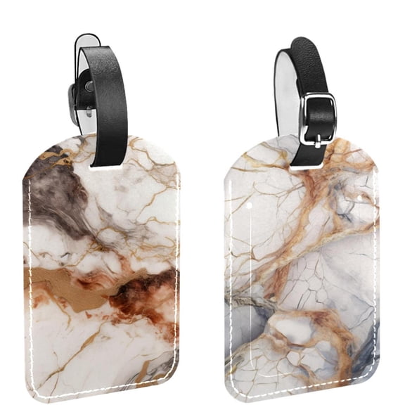 Square 2Pack PU Leather Marble Texture Cruise Luggage Tag with Privacy Cover and Name ID Tag for Travel Handbags Backpacks Luggage Tags