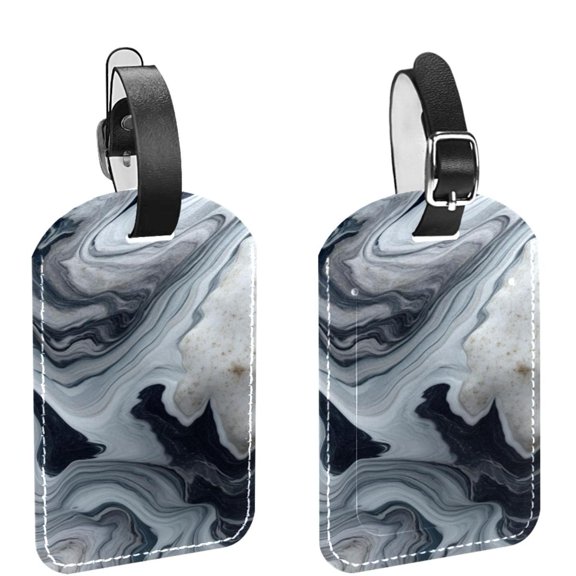 Square 2Pack PU Leather Marble Texture Cruise Luggage Tag with Privacy Cover and Name ID Tag for Travel Handbags Backpacks Luggage Tags