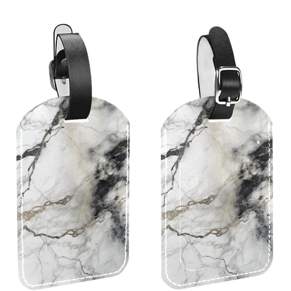 Square 2Pack PU Leather Marble Texture Cruise Luggage Tag with Privacy Cover and Name ID Tag for Travel Handbags Backpacks Luggage Tags
