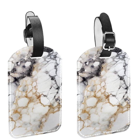 Square 2Pack PU Leather Marble Texture Cruise Luggage Tag with Privacy Cover and Name ID Tag for Travel Handbags Backpacks Luggage Tags