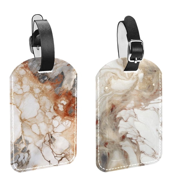 Square 2Pack PU Leather Marble Texture Cruise Luggage Tag with Privacy Cover and Name ID Tag for Travel Handbags Backpacks Luggage Tags