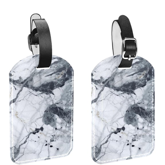 Square 2Pack PU Leather Marble Texture Cruise Luggage Tag with Privacy Cover and Name ID Tag for Travel Handbags Backpacks Luggage Tags